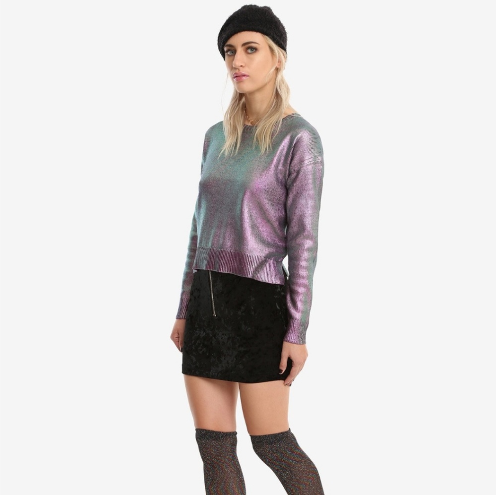 Girls Size Purple Acrylic Irredescent Crop Sweater